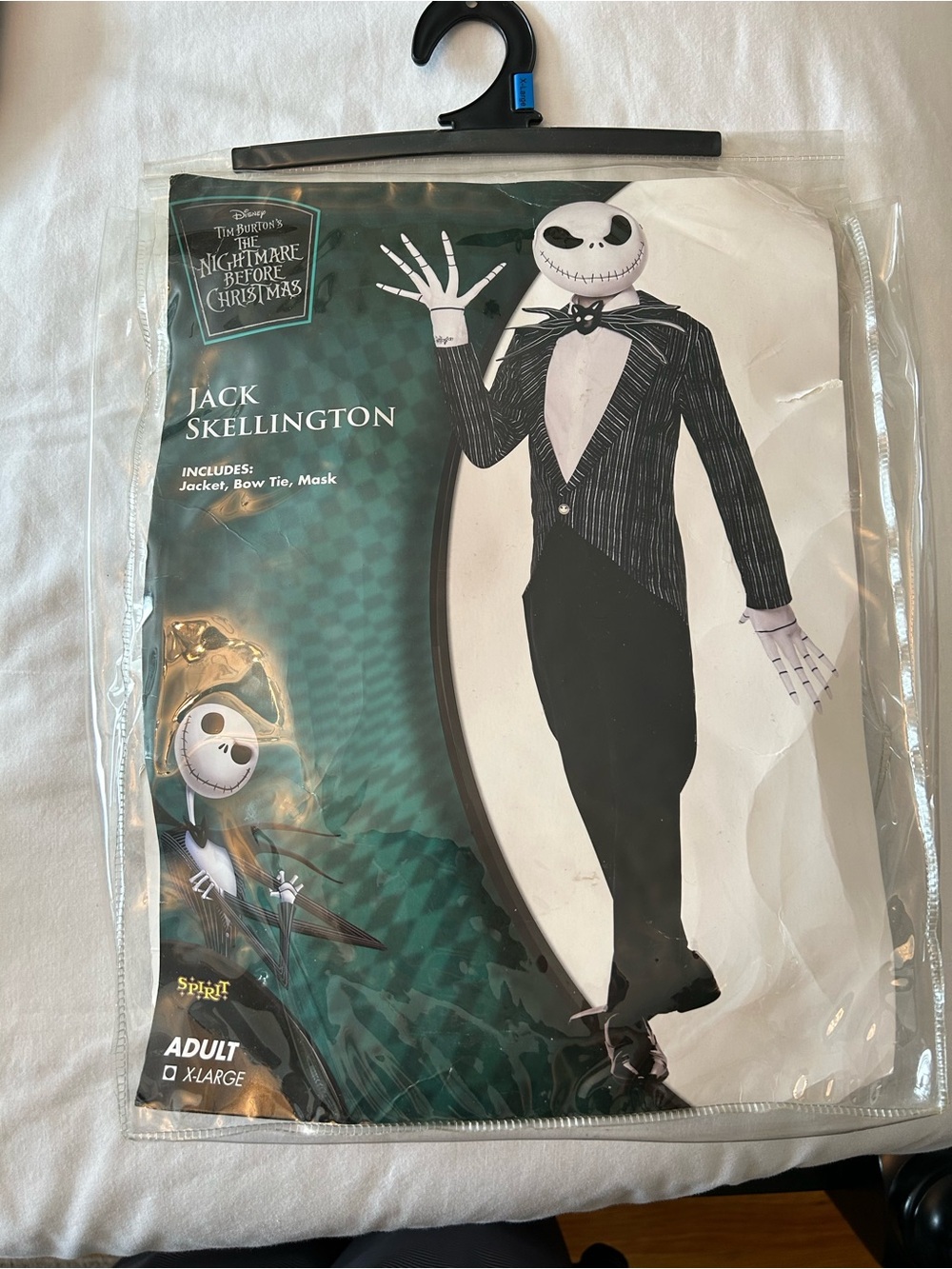 Spirit Halloween Disney Jack Skellington Adult Costume XL Mask Gloves Bow Tie